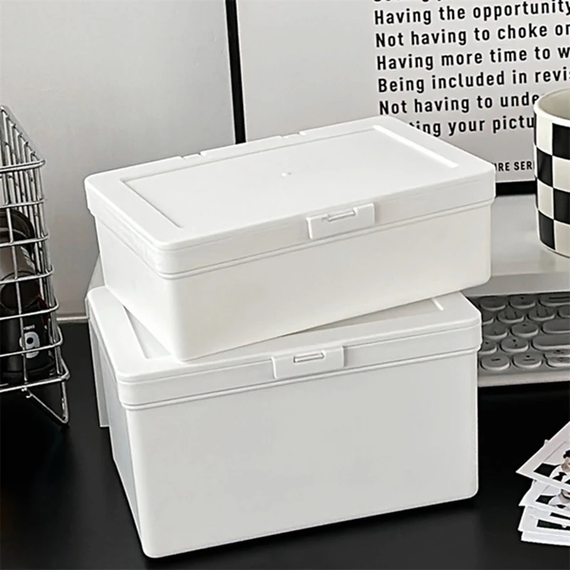 Dustproof White Storage Box Dormitory Home Office Desktop Sundries Container Snack Cosmetics with Lid Storage Box School Office