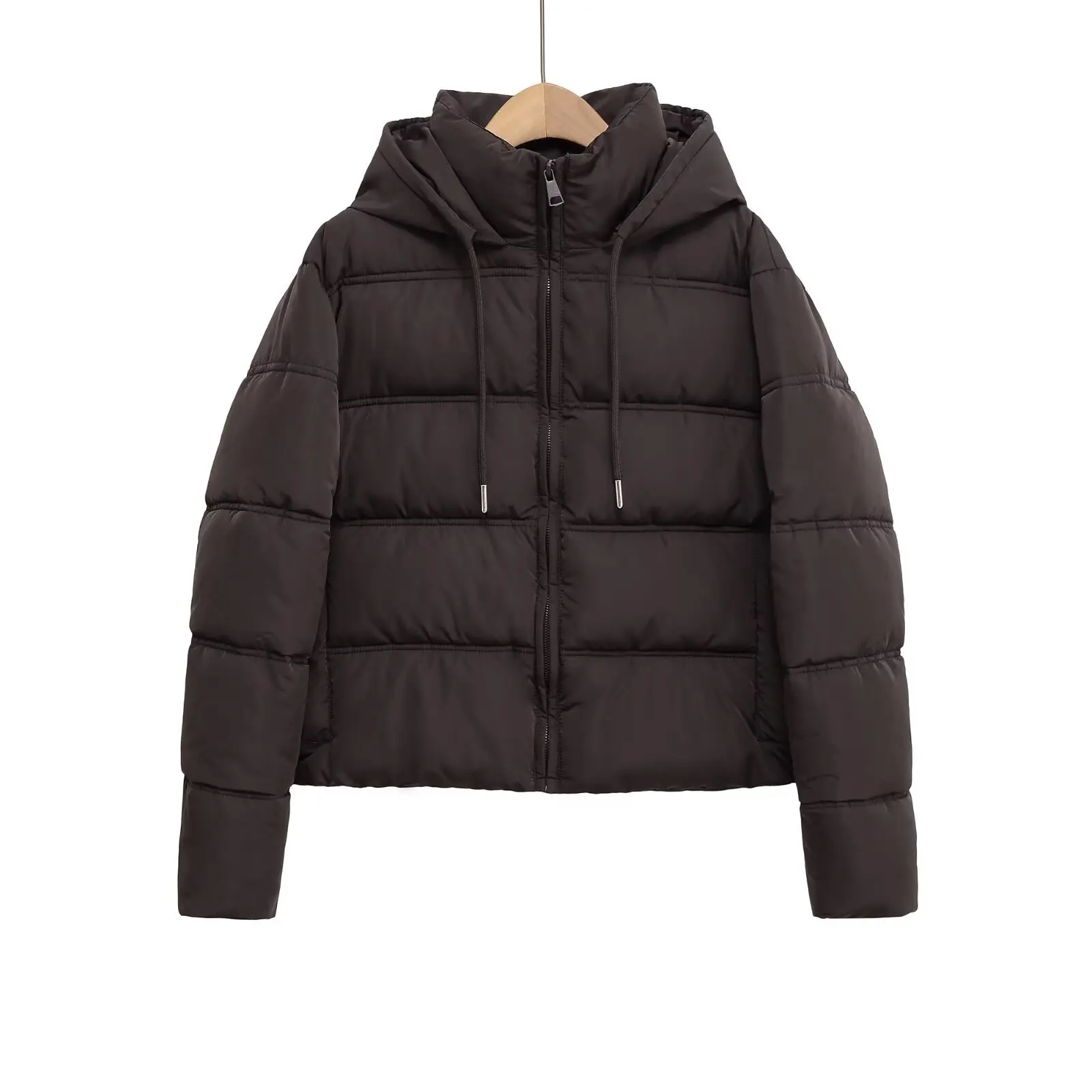 

Warmth Casual Thiened ort Cotton Jaet Winter Women's Cross-Border Faion Color Hat Zipper Closure Long Sve Coat