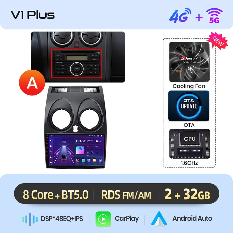 Junsun Ai 4G Lte Draadloze Carplay Android Auto Auto Radio Voor Nissan Qashqai J10 2006 2007 2008 2009-2013 Gps Navi Bt Dsp Rds Fm
