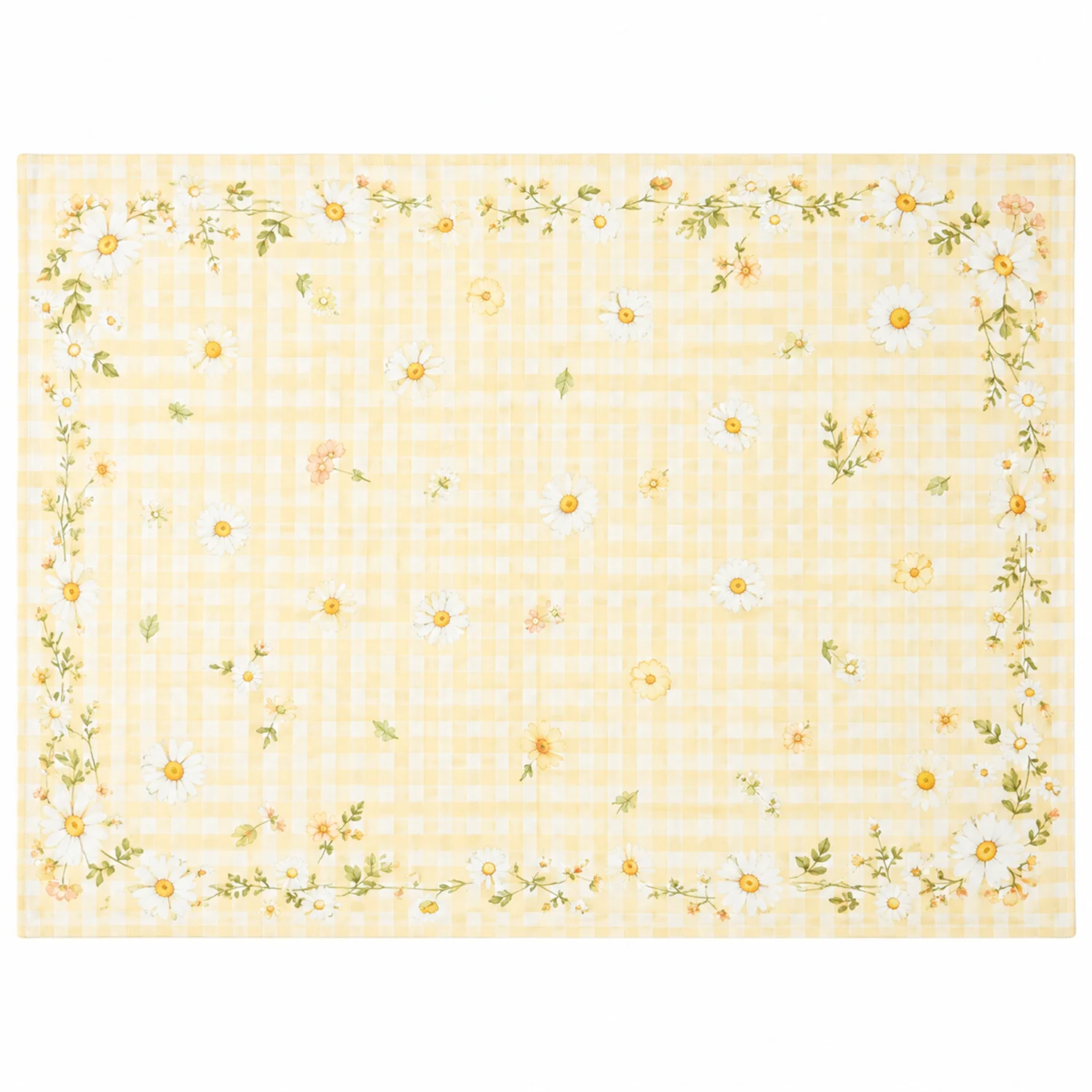 Yellow Daisy Gingham Tablecloth Floral Checkered Print Dining Table Cover Farmhouse Kitchen Party Wedding Home Decor