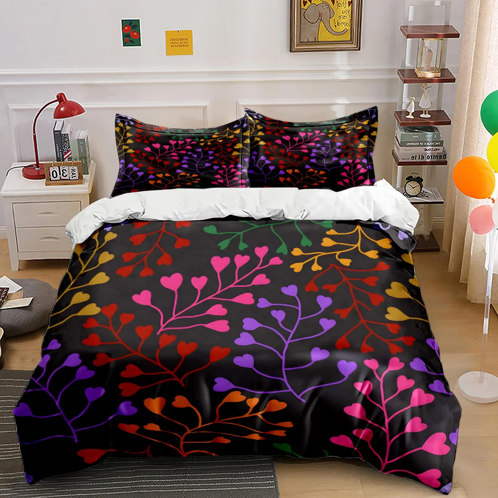 Colorful Heart-shaped Branch Pattern Print Soft Comfortable Duvet Cover Bedding Set Included 1*Duvet Cover  2*Pillowcases