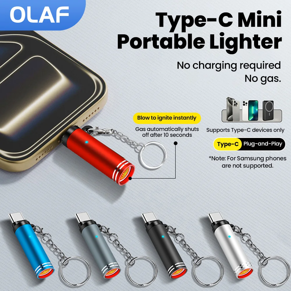 Type C Cigarette Lighter Blow-to-Ignite Auto Shut-Off for Air Travel Outdoor No Battery No Flame USB C Cigarette Lighter Adapter