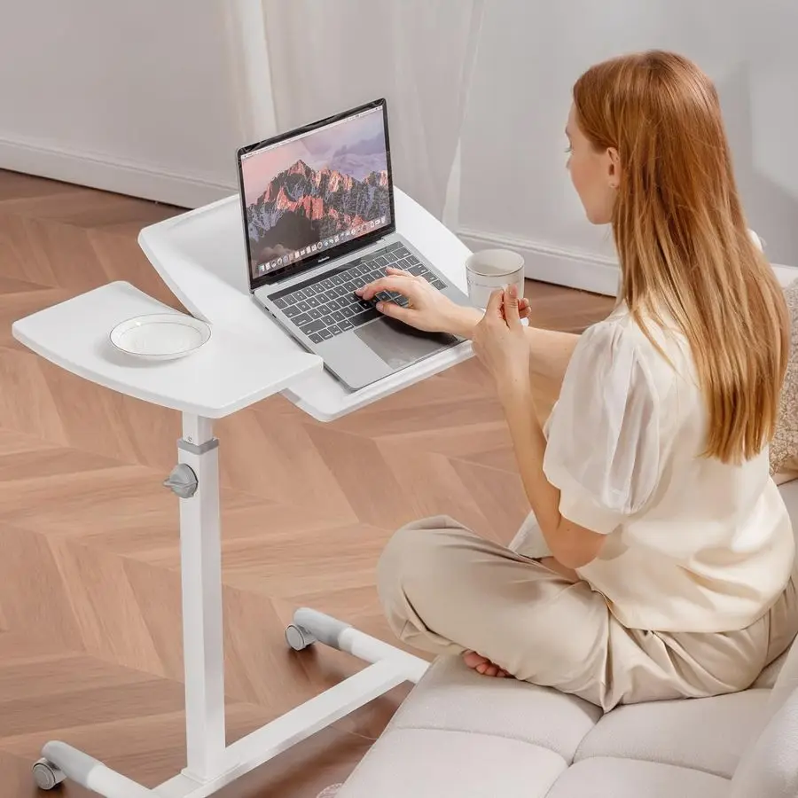 طاولة بجانب السرير مع عجلات، طاولة سرير مستشفى قابلة للإمالة فوق السرير، مكتب كمبيوتر محمول قابل للتعديل