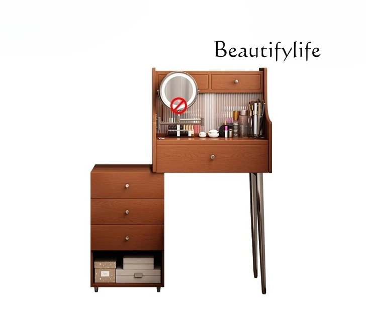 

Nordic retro dresser small apartment 60cm makeup table solid wood makeup table chest integrated