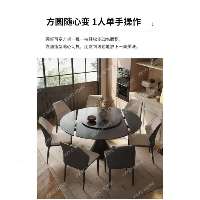 minimalist rock slab dining table rotating and retractable simple modern pure black round dining table