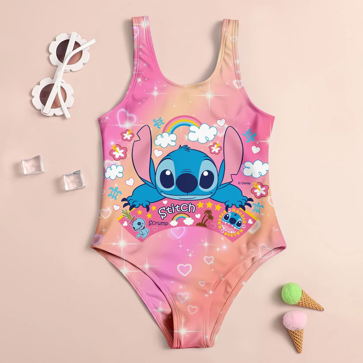 Stitch Children Swimwear Cute Girls Swimsuit Large Size Vacation Beach Party Swimsuits Girl Summer Hello Kitty Bikini Girls\'