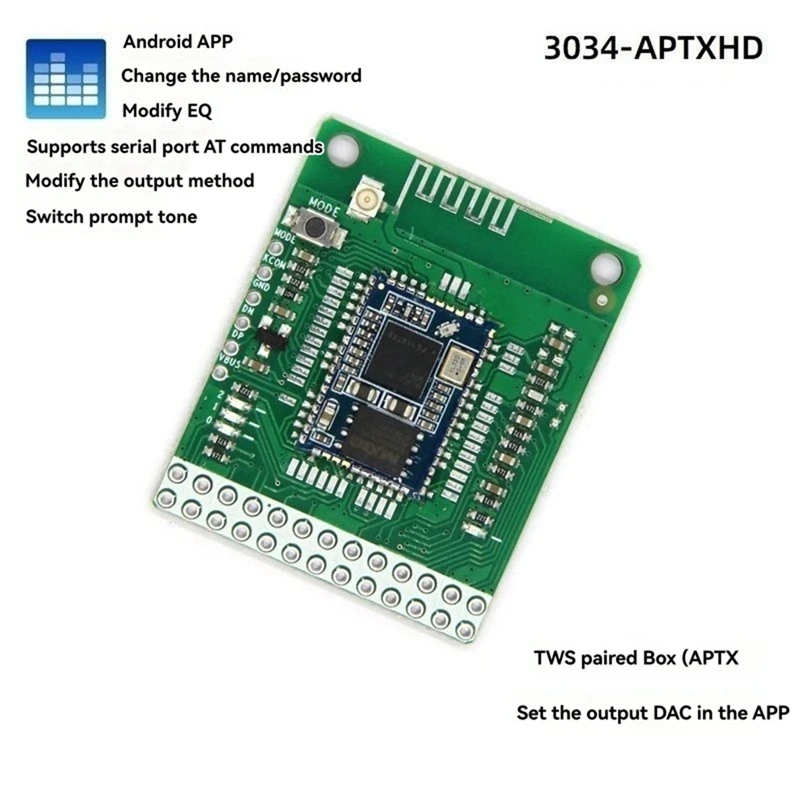 QCC3034 Bluetooth 5.1 Stereo Audio Module DC3.6-5.5V APTXHD Lossless Analog Output /AAC//APTXHD Module A