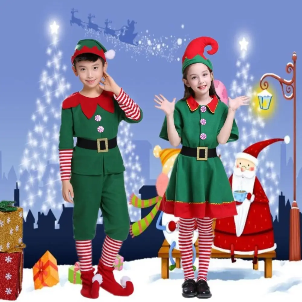 

Hat Christmas Cosplay Costume Socks Dress Green Elf Costume Party Cloth Accessories Christmas Party Accessories Kids and Adults