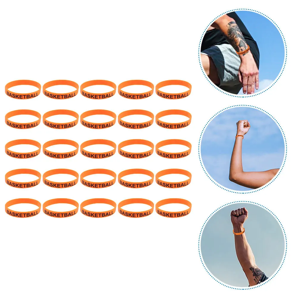 

50Pcs Basketball Silicone Bracelets Elastic Wristbands Printed Party Wrist Straps Durable Birthday Festival Sports Wristbands