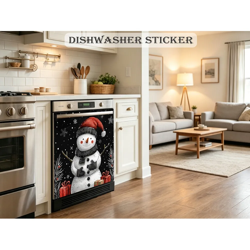 Cute Watercolor Snowman Christmas Dishwasher Sticker Art Poster Waterproof Self-Adhesive Mural Wall Washing Machine Stickers