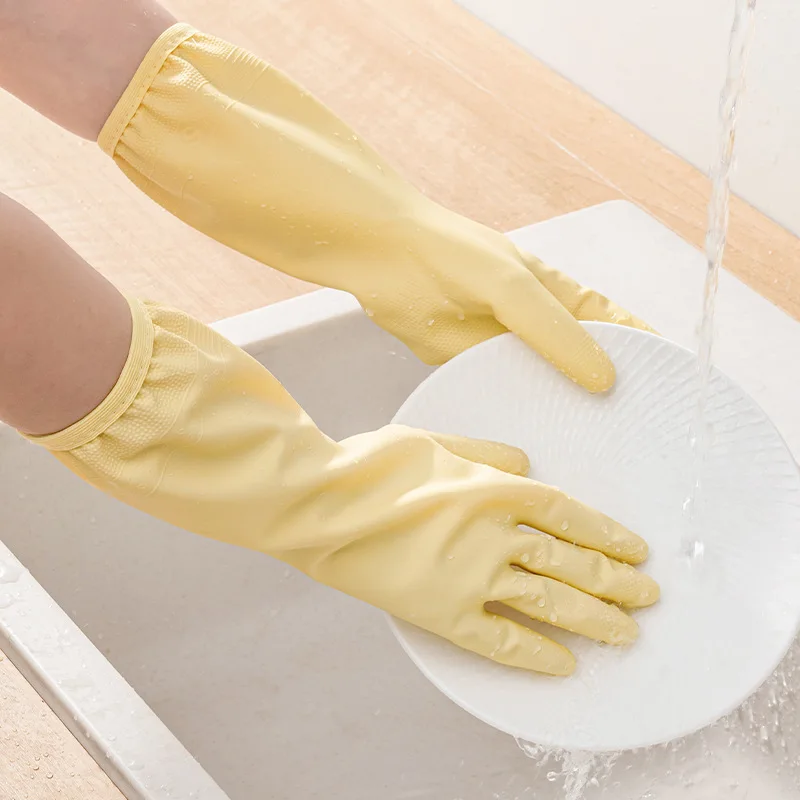 Two pair Thick PVC Kitchen Cleaning Gloves, Elastic Cuff with Hooks, Multi-Purpose Bathroom Laundry Gloves