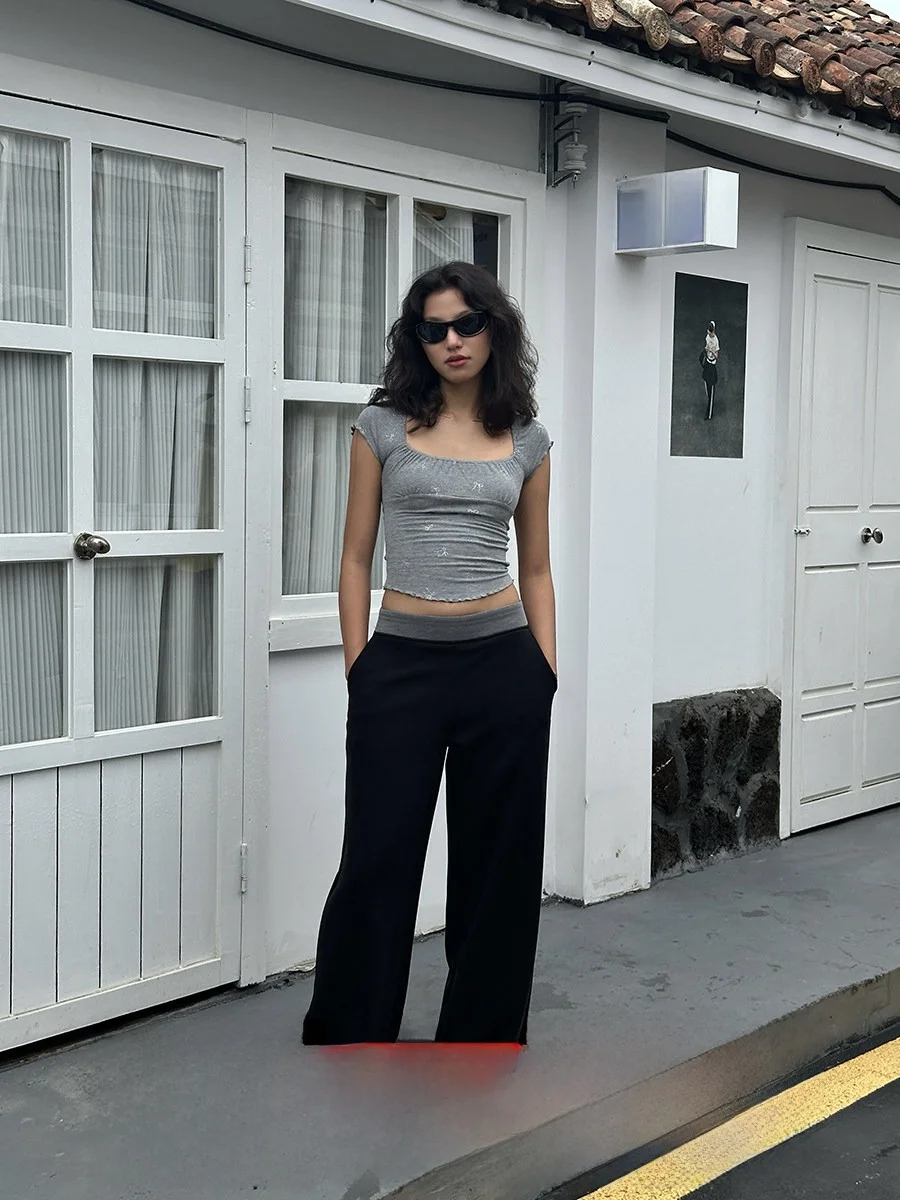 

Женские повседневные брюки GOGOBURN в американском ретро-стиле с высокой талией, эластичным поясом, цветными вставками, свободные, широкие штанины, черные