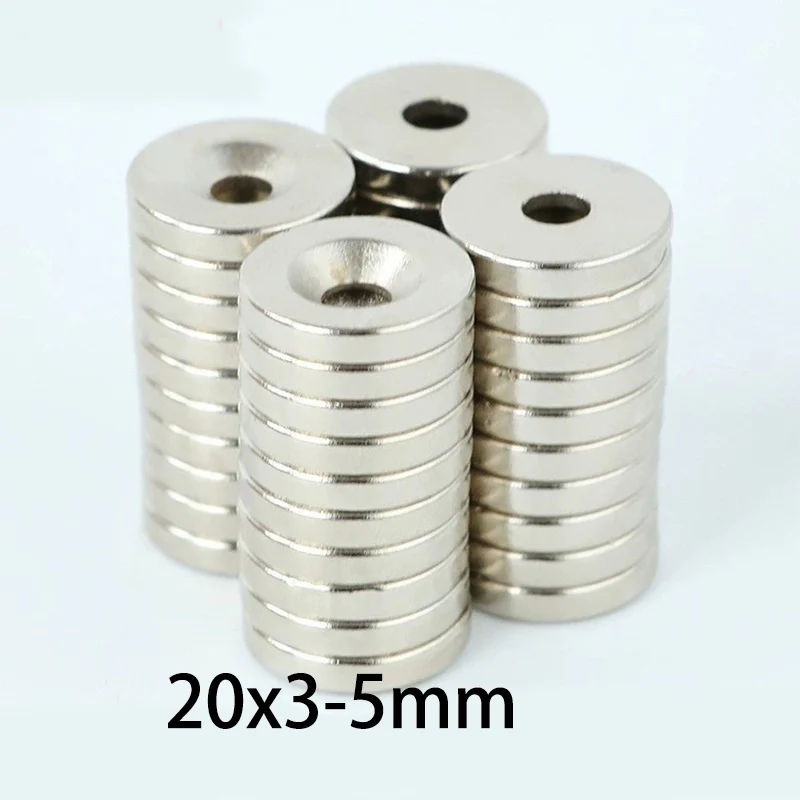 10/20/30pcs 20x3-5mm 20x3mm Round Magnet with 5mm Center Hole, Countersunk for Screw Mounting in Industrial & DIY Projects