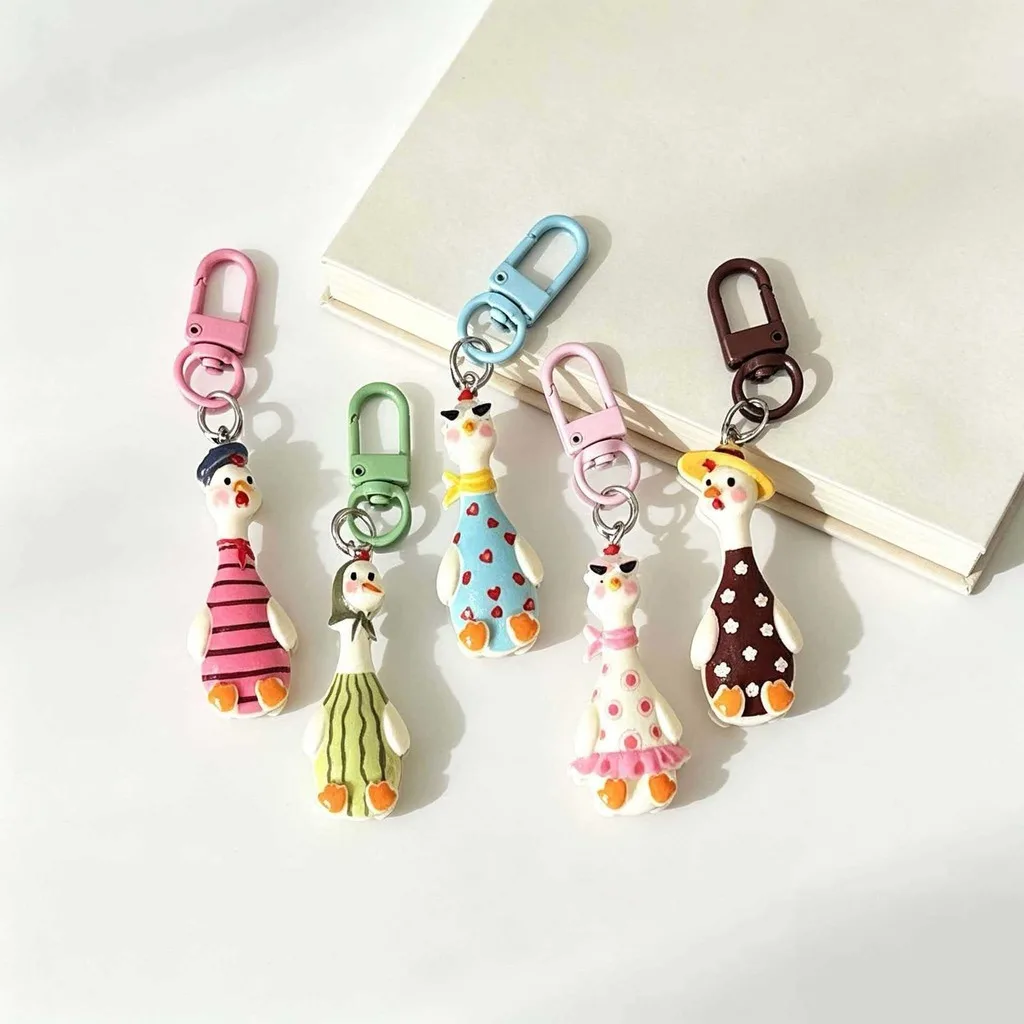 Zipper Pull Charm Cute Cartoon Goose Keychain Carabiner Keychain Resin Backpack Keychain For Backpacks Partners Zipper Pulls
