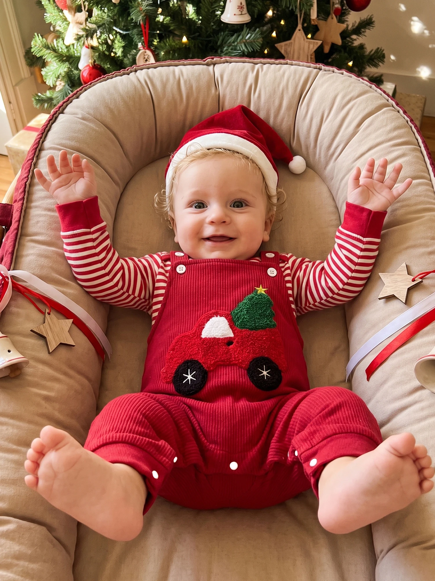 3-Pcs-Set Christmas Outfit Long Set Christmas 3-Pcs Romper Jumpsuit Jumpsuit Hat Baby Boy Christmas 3-Pcs-Set Christmas
