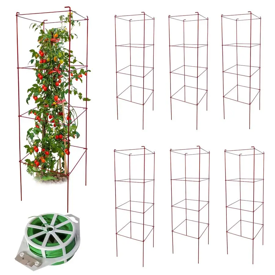 

Cages 6 Packs 46 Inch H Plant Stand with 164 Feet Twist Ties, Heavy Duty Garden Plants Support for Tomatoes, Cucumber, and Other