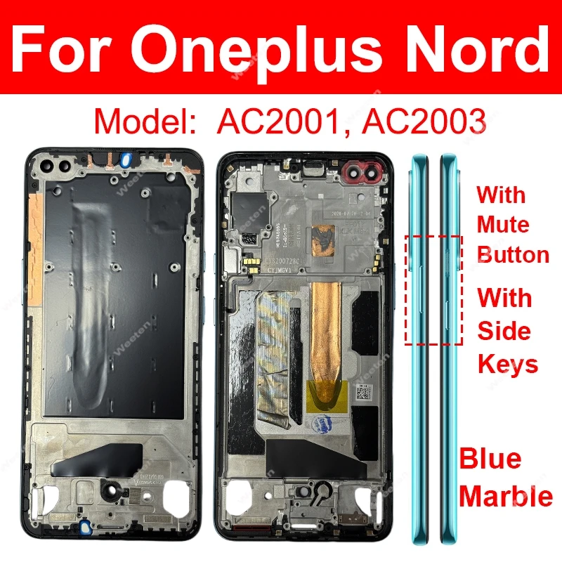 Middle Frame Housing For OnePlus Nord 5G Middle Housing Cover Bezel LCD Front Frame Plate With Power Volume Mute Button Parts
