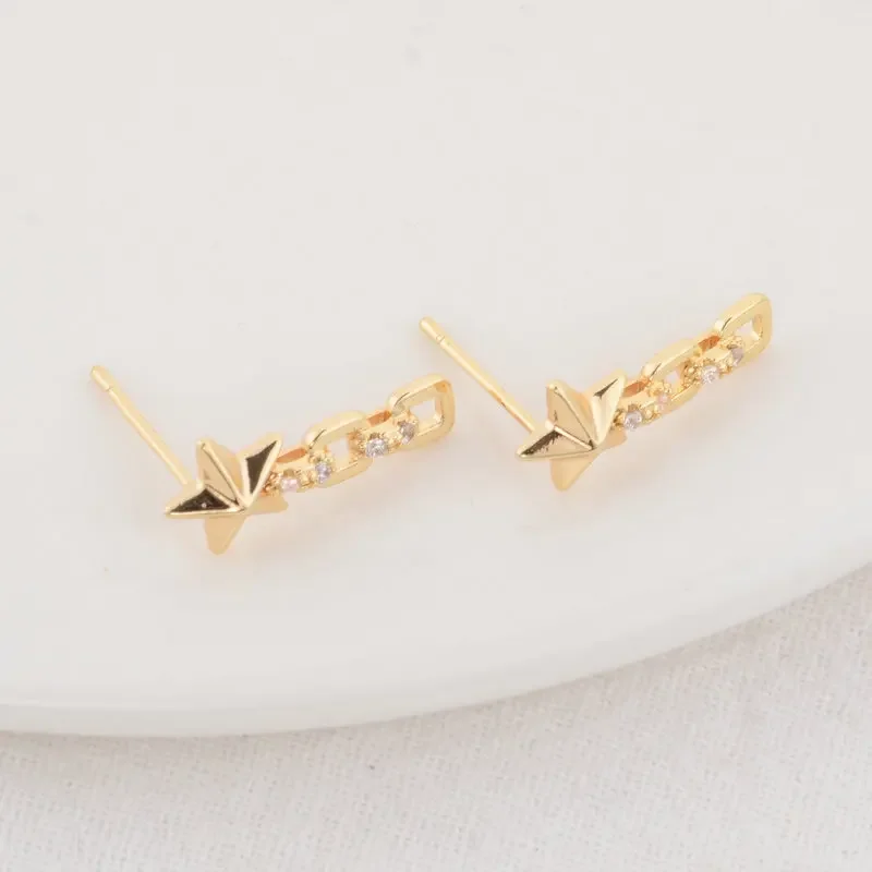 4 قطعة 7*17 مللي متر 14K الذهب اللون Plted النحاس مع الزركون ستار وأقراط دبابيس عالية الجودة Findings بها بنفسك النتائج مجوهرات اكسسوارات #5