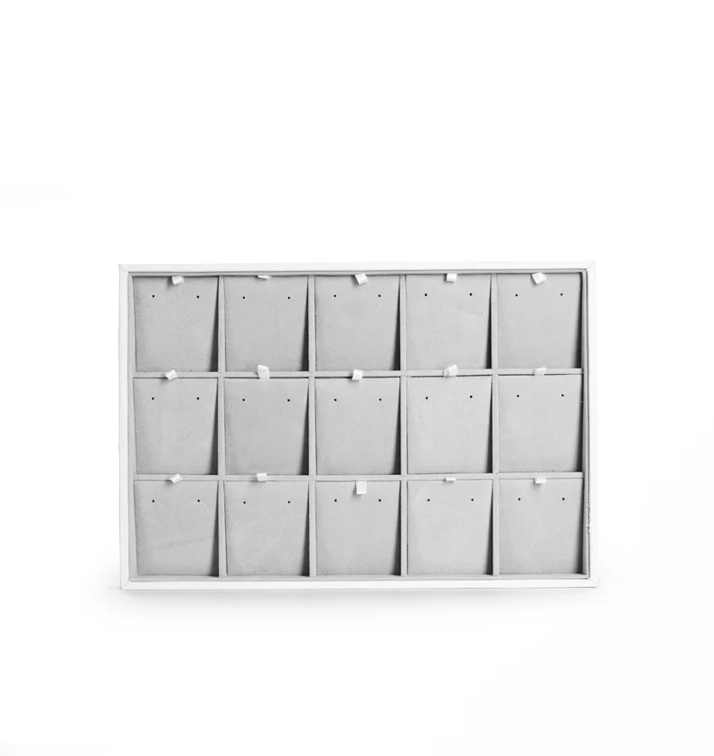 Oirlv Graues Leder-Schmuckdisplay-Tablett, Stapelbar, Organizer für Ohrringe, Halsketten, Armbänder und Anhänger, Aufbewahrungstablett für Ladenvitrinen – Detail 4