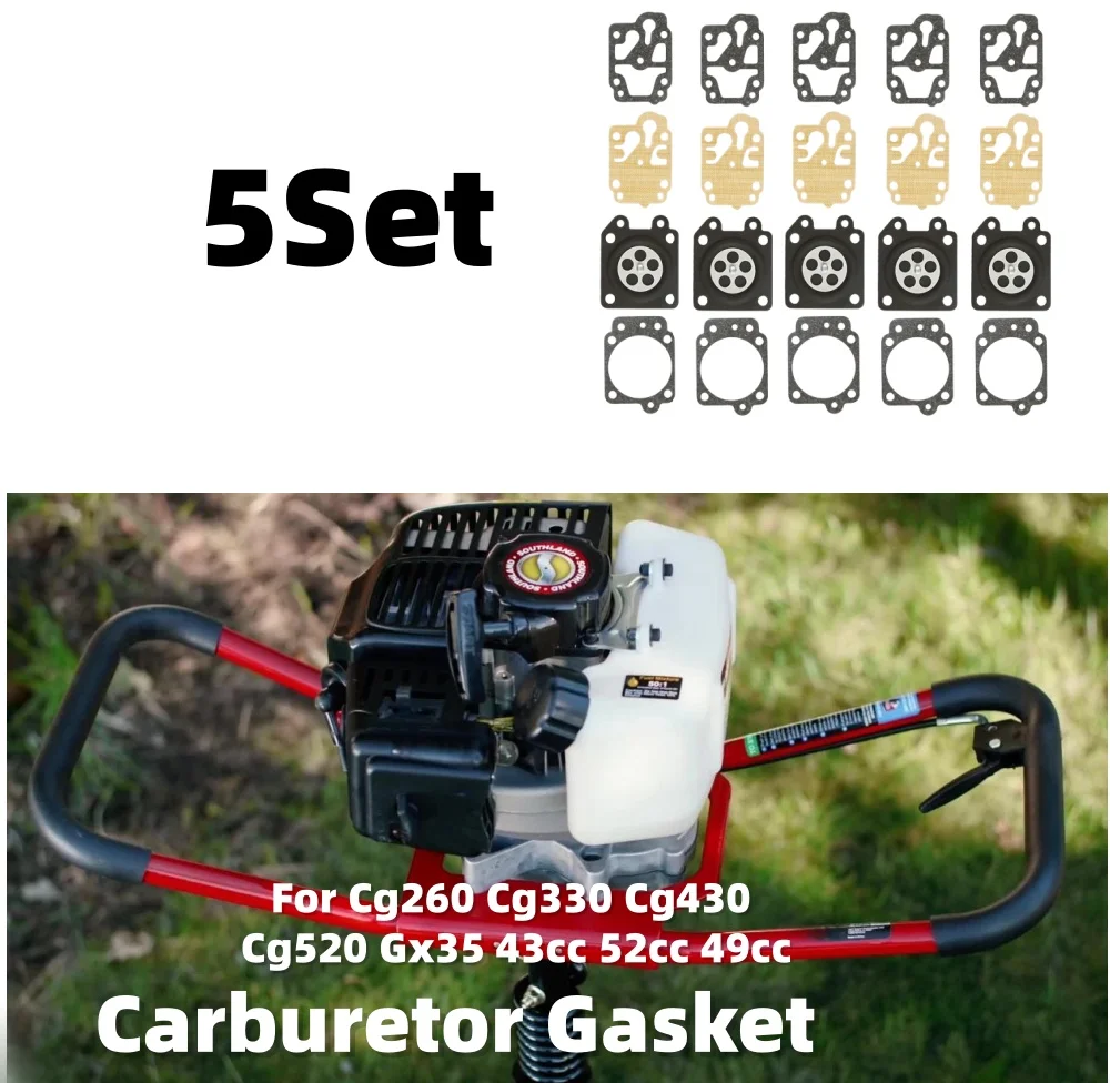 5er-Set Vergaserdichtung für Rasenmäher, Trimmer, Kettensägen – Ersatzteil für CG260, CG330, CG430, CG520, GX35, 43cc, 52cc, 49cc