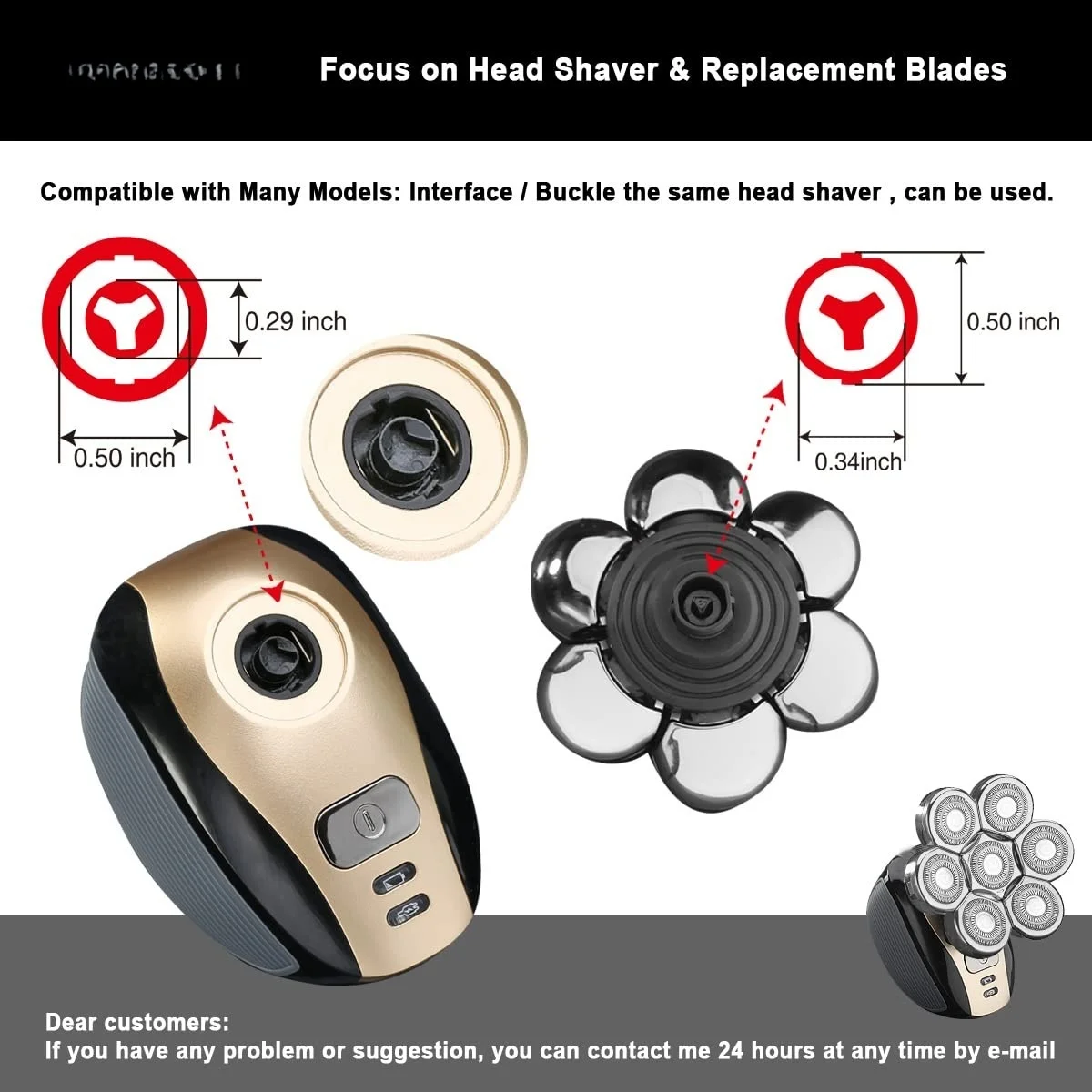7 Blade Floating Replacement Shaving Head, Washable Shaver Blade Heads Replacement for Head Shaver, Compatible for Rotary Shaver