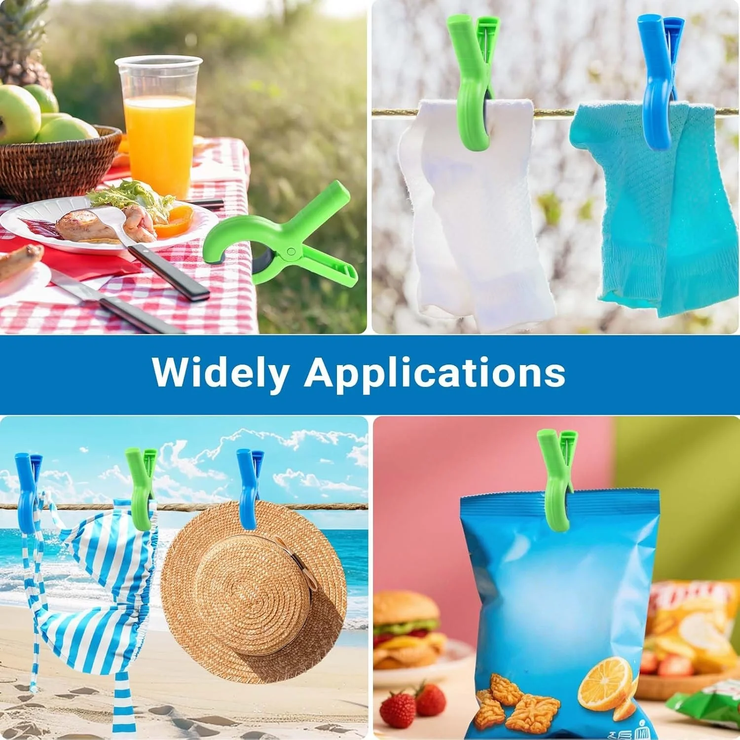 حقيبة تخزين متضمنة، 4/8 قطع من مشابك مناشف الشاطئ الكبيرة لكراسي الشاطئ/الحمام السباحة/السياج، شديدة التحمل، دبابيس الملابس، مقاومة للرياح