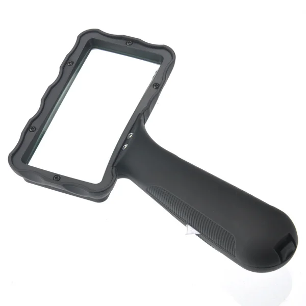 

Portable 2-LED Rectangular Magnifying Glass Black Oblique Skid-Proof Handle Lens for Reading Gardening Bright LED Magnifier