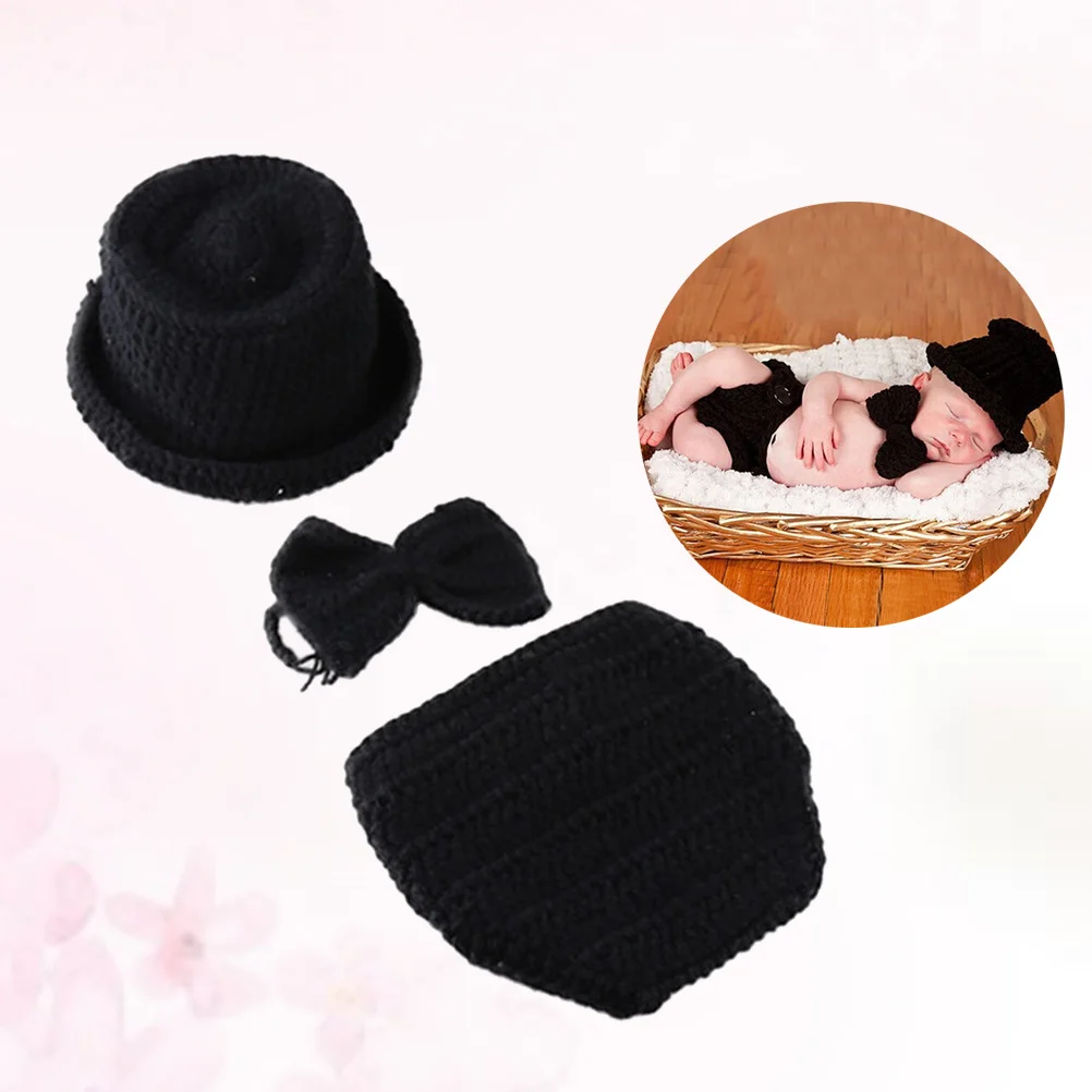 

Baby Little Gentleman Outfit Newborn Costume Black Pants Knit Hat Set Baby Photography Props Newborn Photography Photoshoot