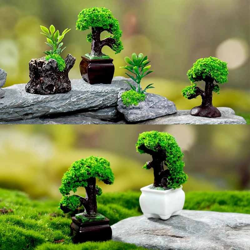 3/4Pcs Micro Landscape Creative Potted Welcoming Pine Bonsai Dollhouse Gardening Decor Car Decoration Desktop Small Ornamentst