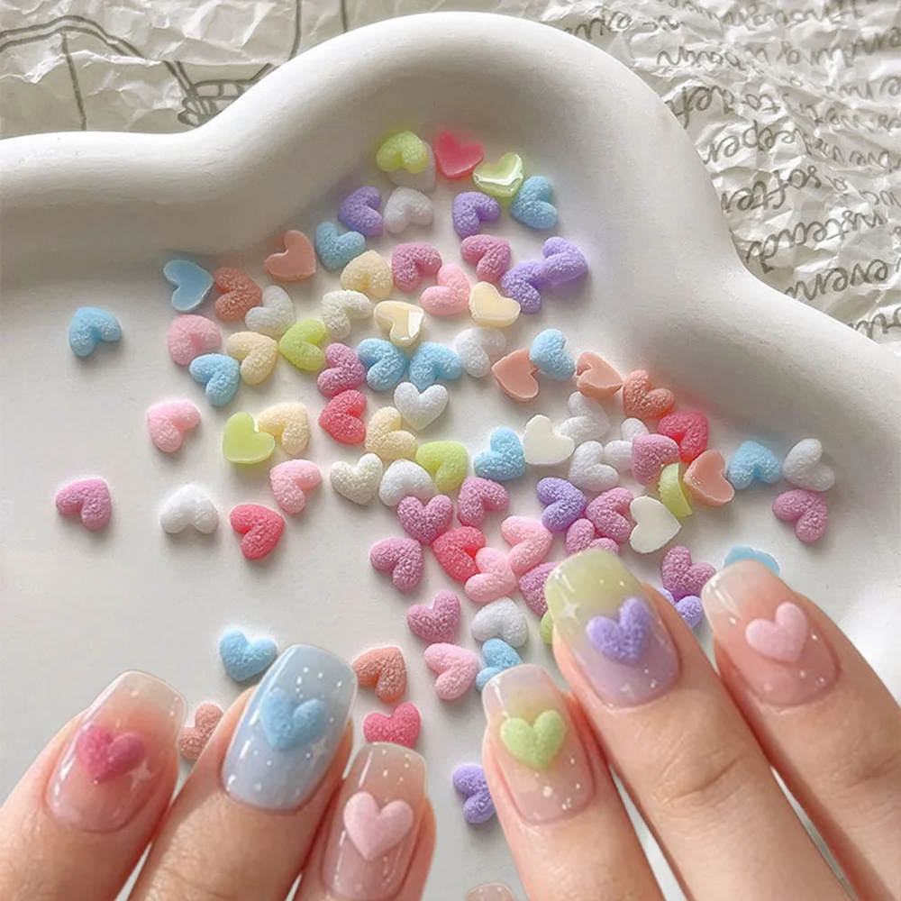 50Pcs Matte Textured Love-Heart Nail Charms Macaron Multicolor Peach Heart Nails Decorations Sweet Love DIY Manicure Accessories