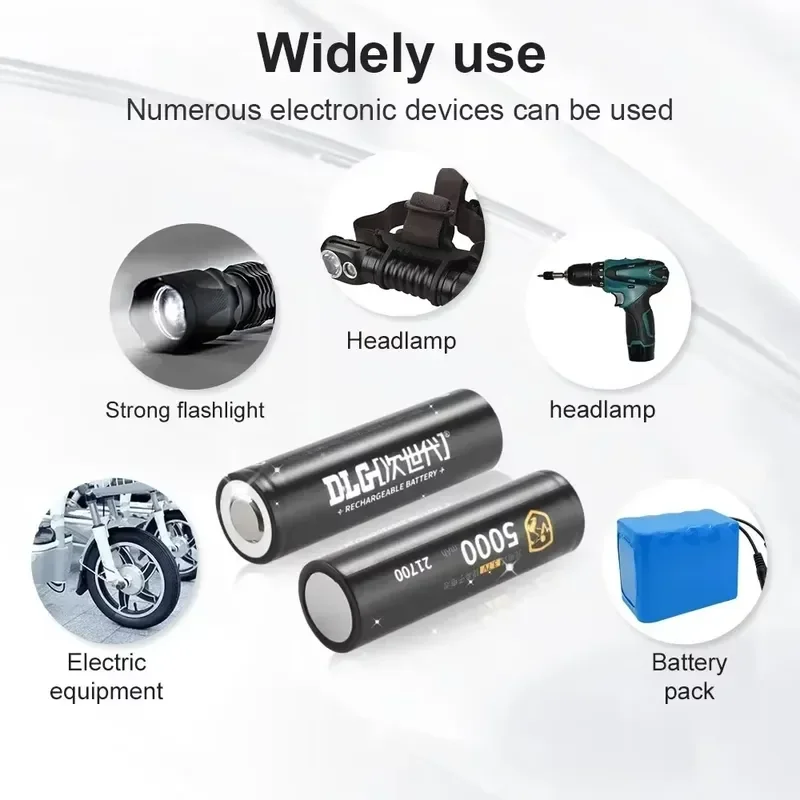 3.7V 21700 Battery 5000mAh High Capacity Fast Rechargeable Li-Ion Flashlight Batteries Quadcopter High Power DLGPOWER