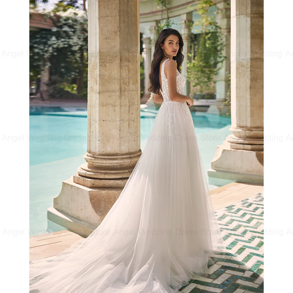 ANGEL Customized Sexy Charming Wedding Dresses 2026 New A-Line V-Neck Tulle Applique Long Bridal Gown Backless Vestidos de Novia