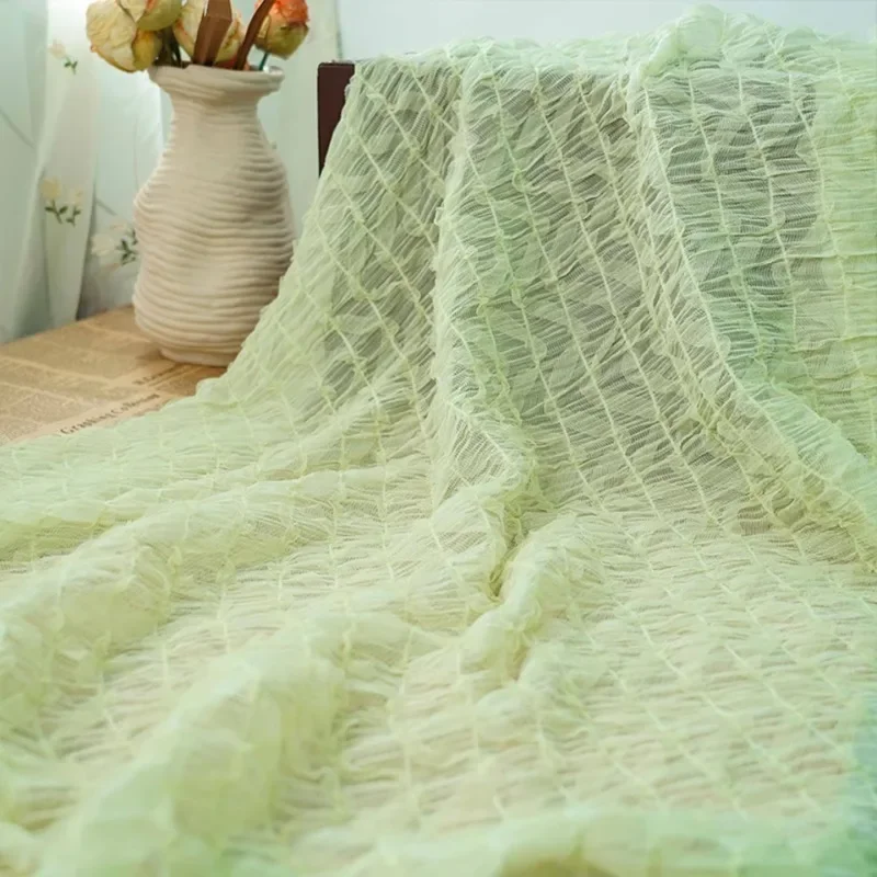 Beige Embroidered Ruffled Stretch Chiffon Fabric for Dress, Blouse, Evening Dress, Wedding Gown, Skirts, Costumes, Doll