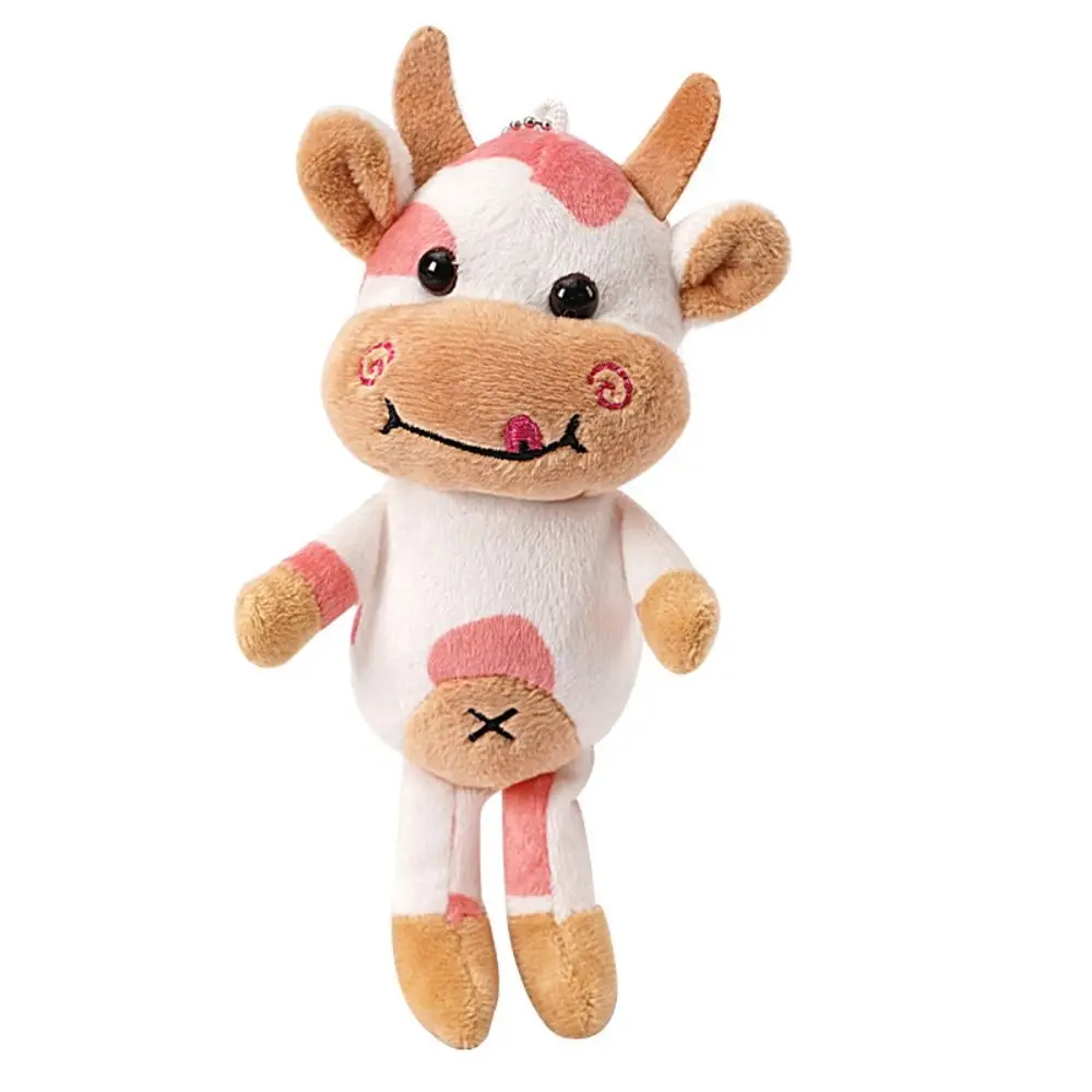 Plushie Milk Cow Keyring Cartoon Animal Soft Spotted Cow Key Chain Cute PP Cotton Animal Stuffed Keychain Bag Pendant
