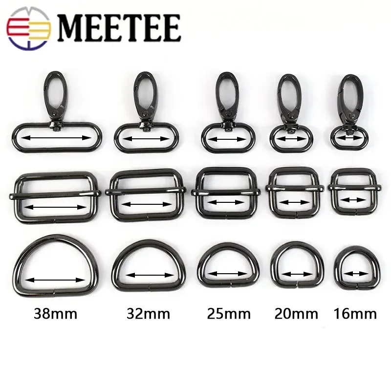 2Sets 16-38mm Metal Buckle Lobster Clasp D Ring Tri Glide Buckles for Bag Strap Dog Collar Adjuster Hook DIY Accessories