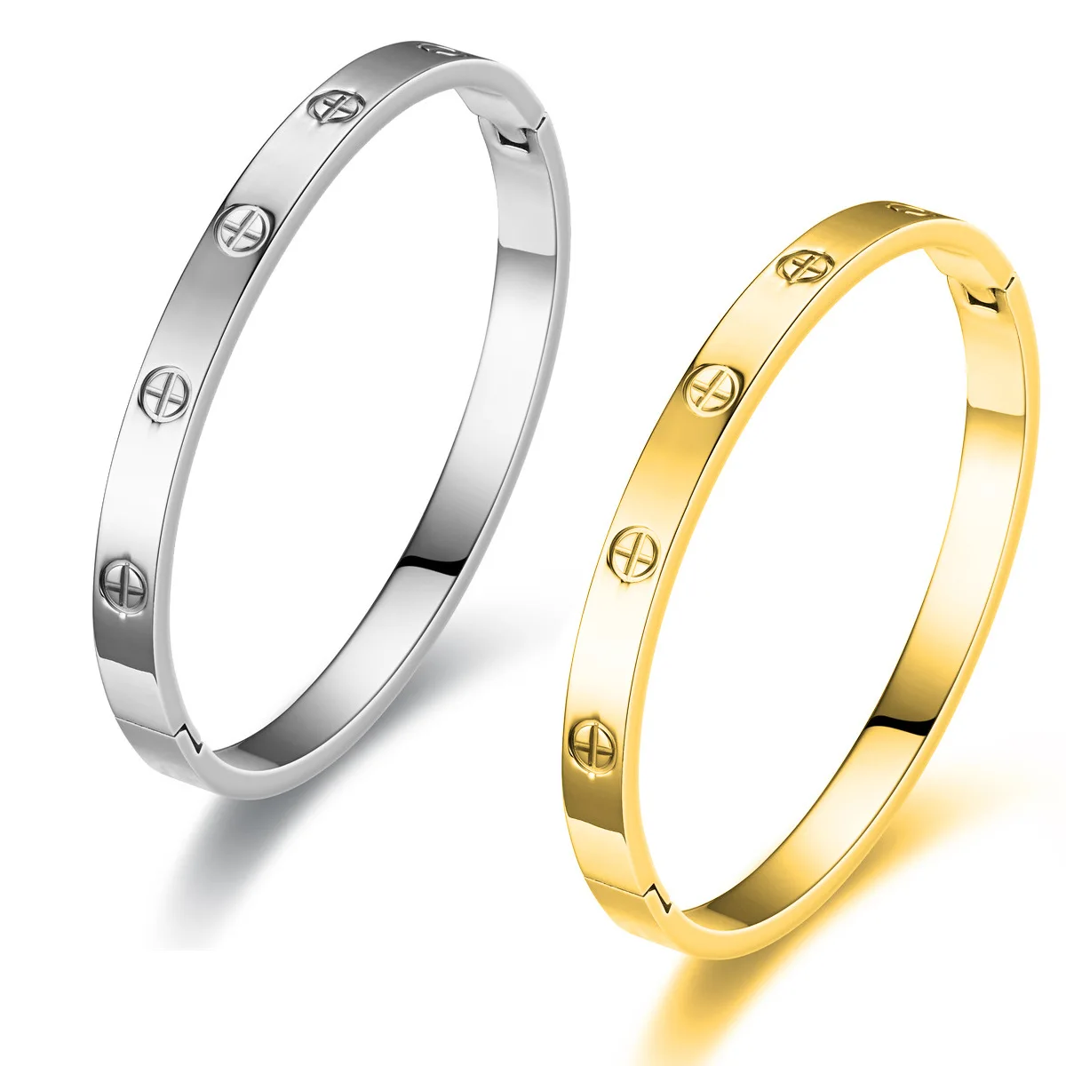 Pulsera de oro rosa de 18K para hombre y mujer, brazalete de titanio chapado en oro y acero inoxidable, nuevo diseño