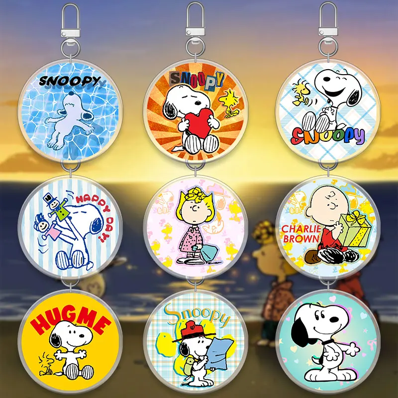 Para snoopy 6cm acrílico dupla camada chaveiro acessório mochila pingente charlie marrom anime periférico dos desenhos animados decoração presente