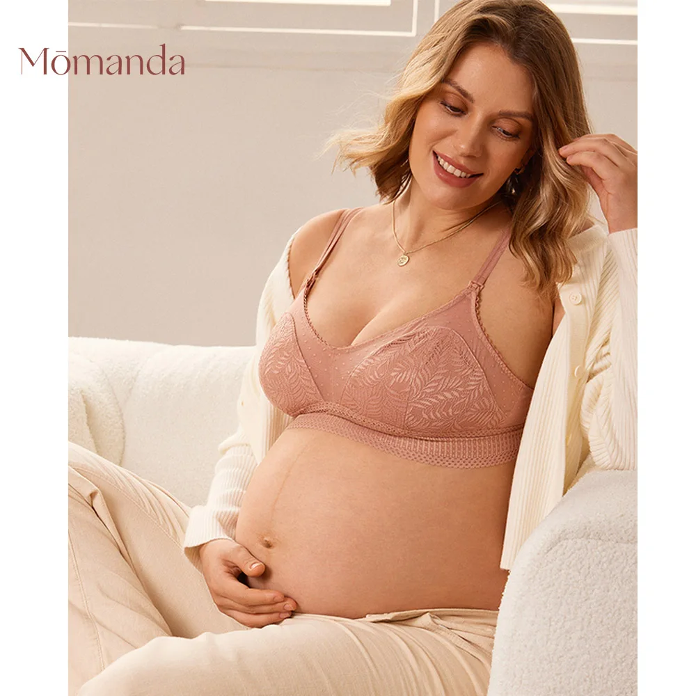 MOMANDA Lace Breastfeeding Maternity Nursing Bra For Pregnant Women Lightly Padded Wireless Double Strap Lingerie S-XL