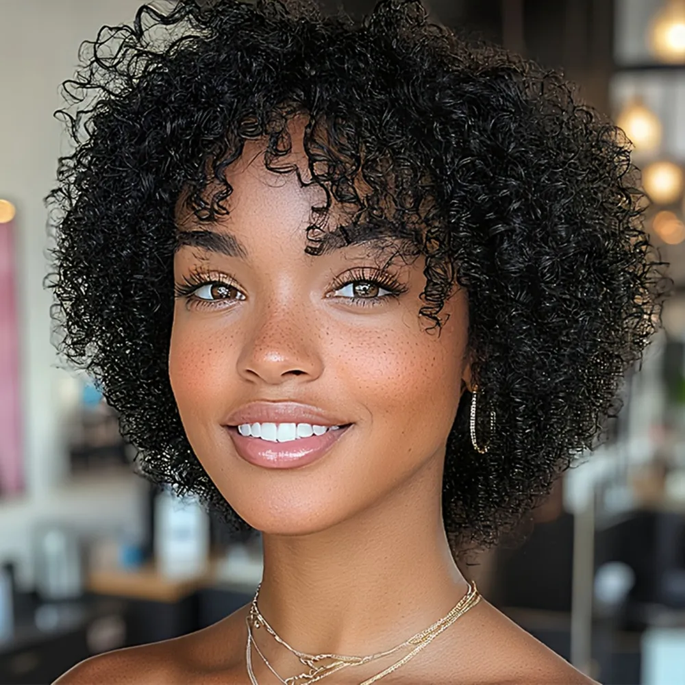 

Кудрявый вьющийся парик из натуральных волос пикси, короткий вьющийся парик пикси, машинное производство, черный цвет, повседневное использование для вечеринок для женщин, подарок, человеческие волосы