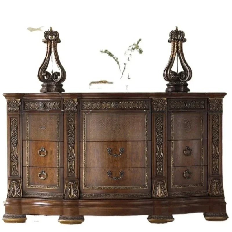 

European neoclassical solid wood, nine chest cabinets custom furniture villa retro, carved oak with drawers storage cabinet