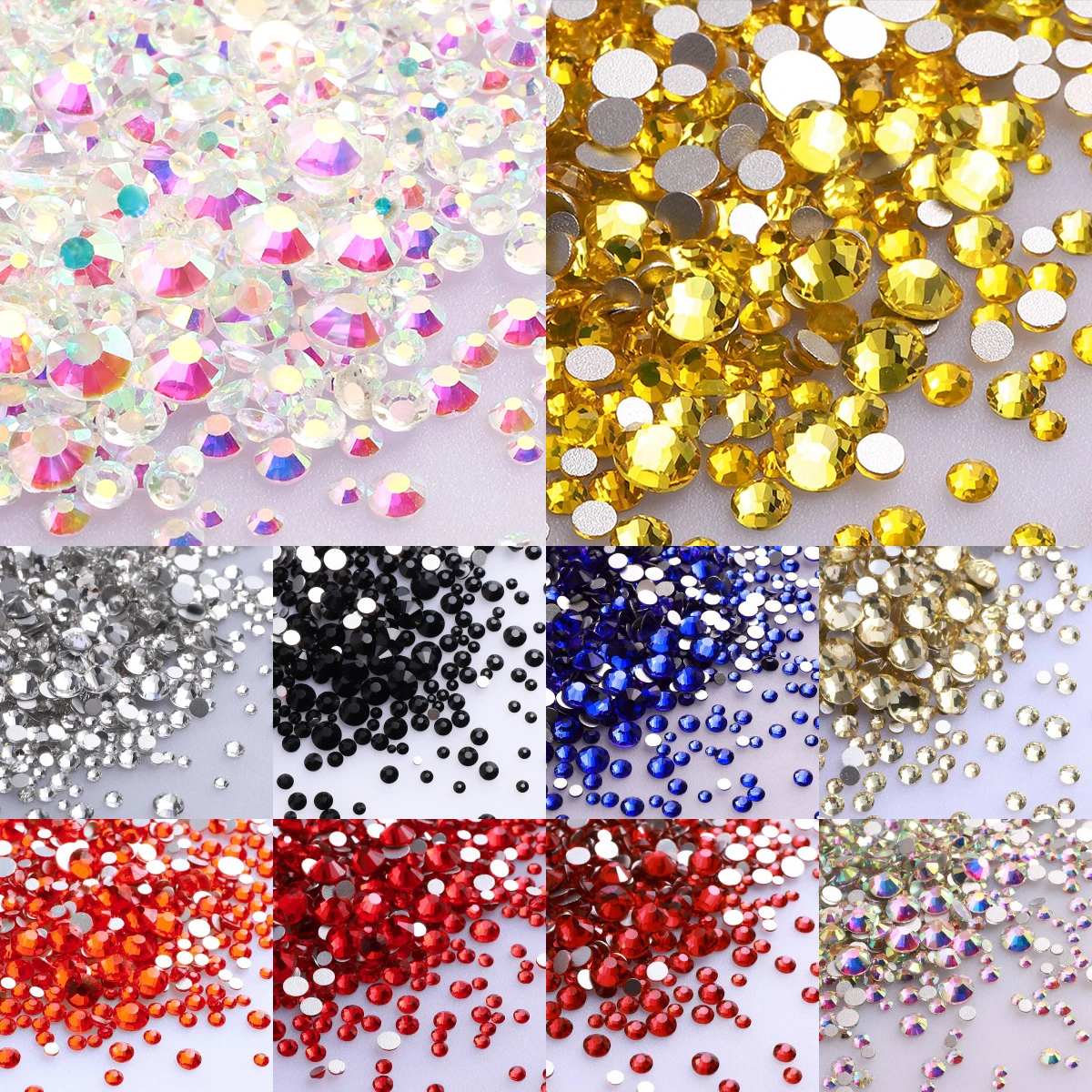 1440pcs SS3-SS20 Mix Size Glass Flatback Rhinestone Glitter Crystals Stones Non Hotfix Strass Rhinestone for Nail Art Decoration