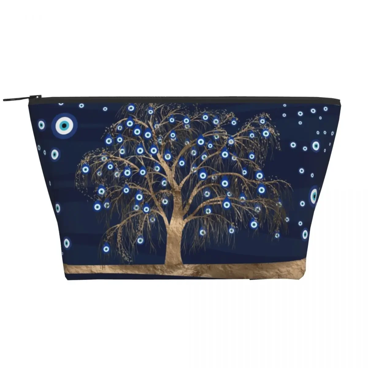 Custom Charm Tree Gold On Dark Blue Travel Cosmetic Bag Nazar Evil Eye Toiletry Makeup Organizer Lady Beauty Storage Dopp Kit