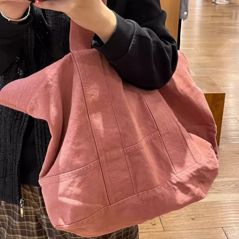 Girls Pink Sweet Kawaii Tote Bags Y2k Aesthetic Japanese Streetwear Handbags Fashion Women Casual Simple Shoulder Underarm Bag