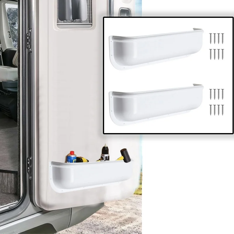 1pc White Universal Fit Storage Box Van Camper Storage Pocket Shelf Racking Tool Storage Barn Door With Fitting Screws