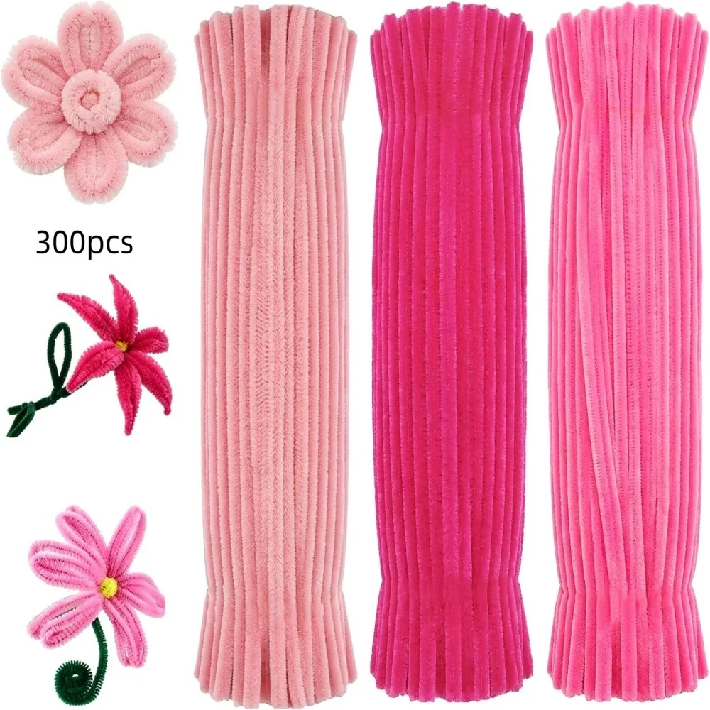 300/470 Piezas de Limpiapipas Rosas para Manualidades, 30 cm de Largo x 6 mm de Grosor, 3 Limpiapipas Esponjosos Surtidos, Juego de Tallos de Chenilla Pastel