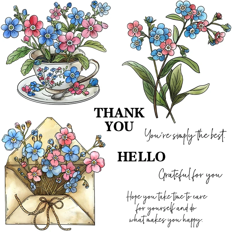 

Spring Flowers And Tea Cups Clear Stamp DIY Scrapbooking Supplies Silicone Stamp For Card Making Albums Crafts Decor