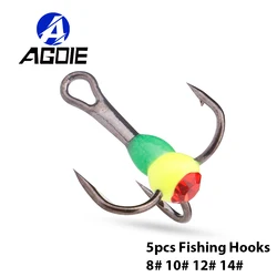 Agoie 5pcs Ice Fishing Hooks In Clear Box 8# 10# 12# 14# Treble Hooks Fishing Accessories For Balancers Bait Winter Fishhooks