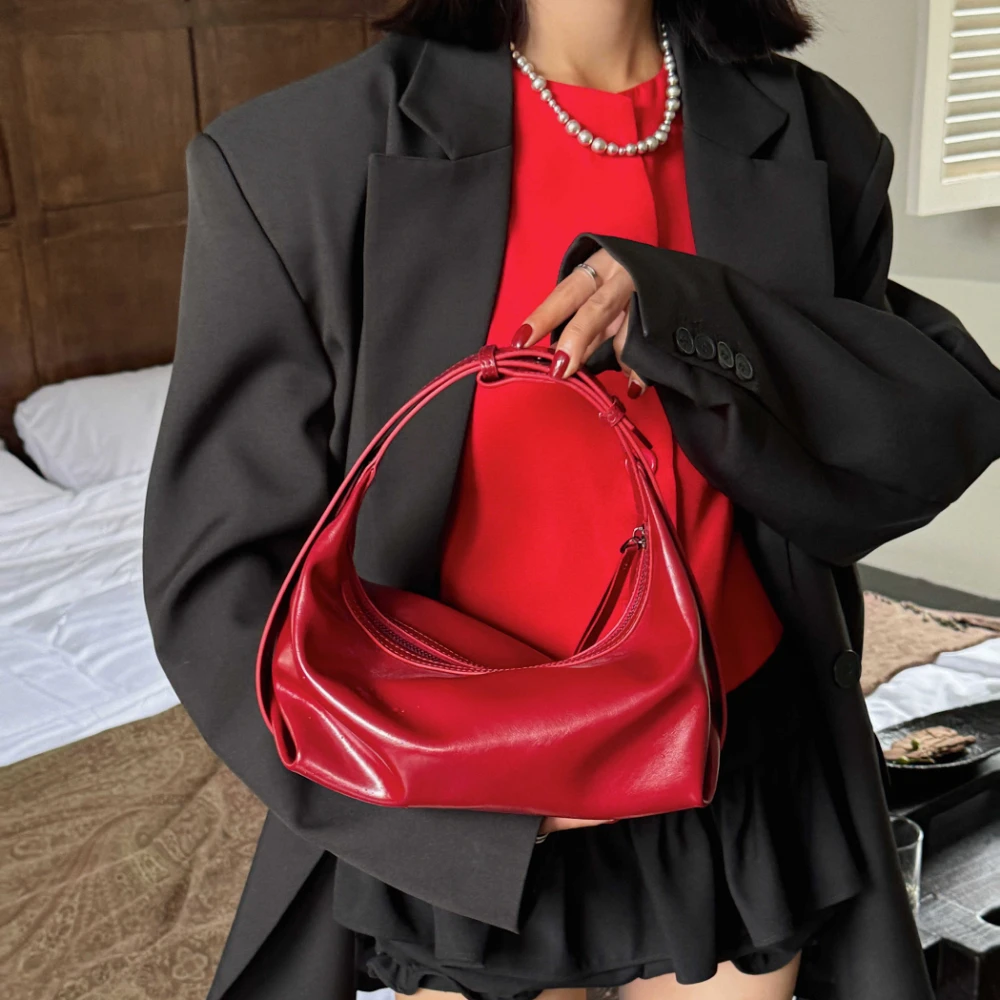 Red Leather Crossbody Saddle Bag Purse for Women