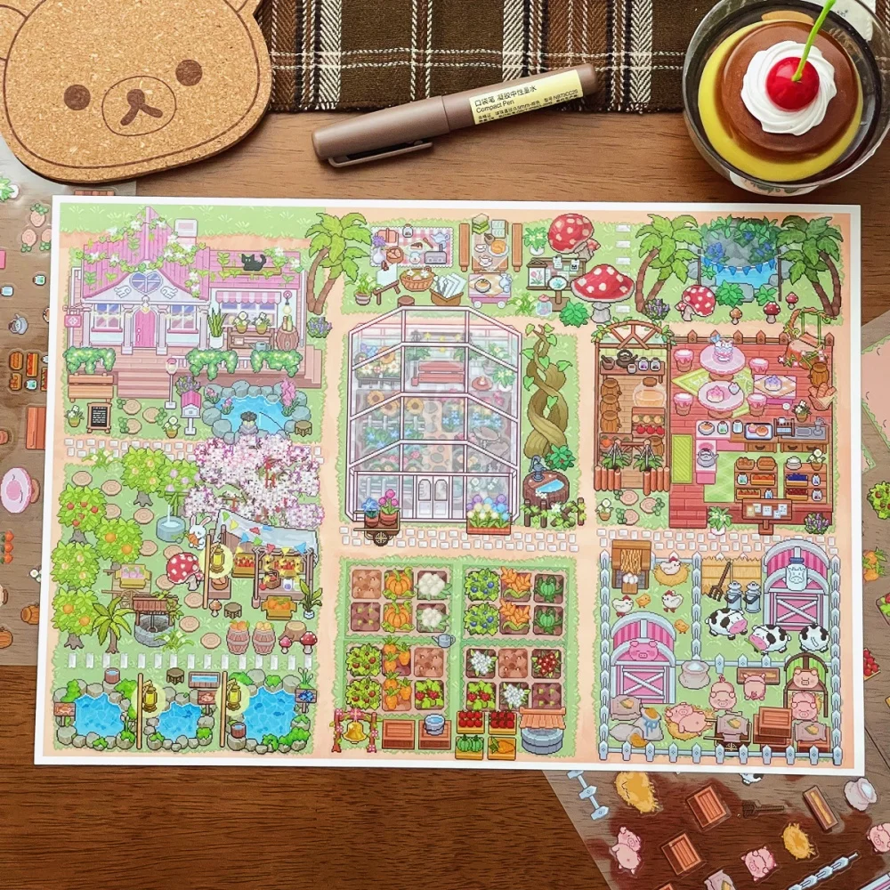 

Pixel Farm Story 3D Diorama Stickers Miniature Scene Sticker DIY Craft Kit For Stress Relief Micro World Building