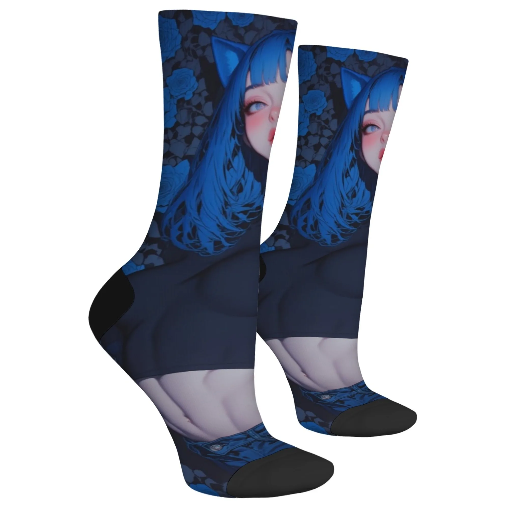 Blue Rose Anime Girl Harajuku Stijl Grappige Sokken Nieuwigheid Hip-Hop Trend Happy Socks Unisex Zachte Comfortabele Ademende Sokken Cadeau